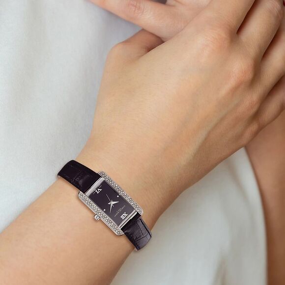 Charles Hubert Ladies Rectangular Black Leather Band Watch - Picture 2 of 2